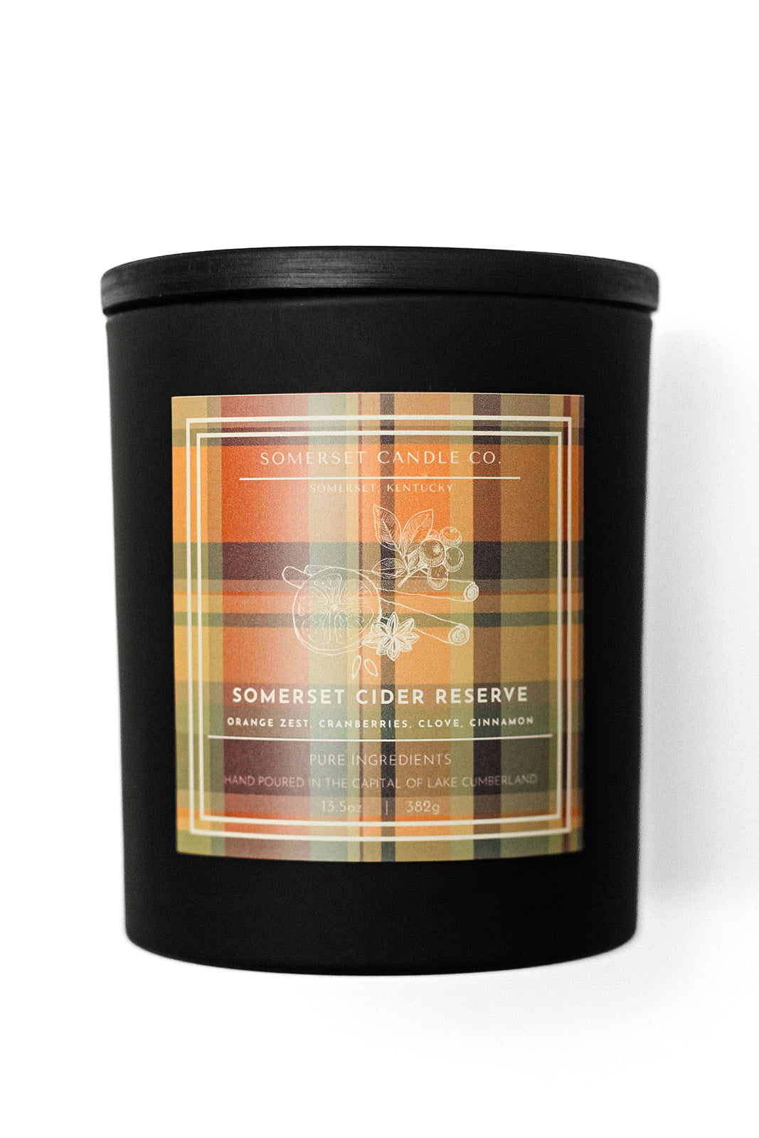 Somerset Cider Reserve Candle Black Vessel Orange Plaid