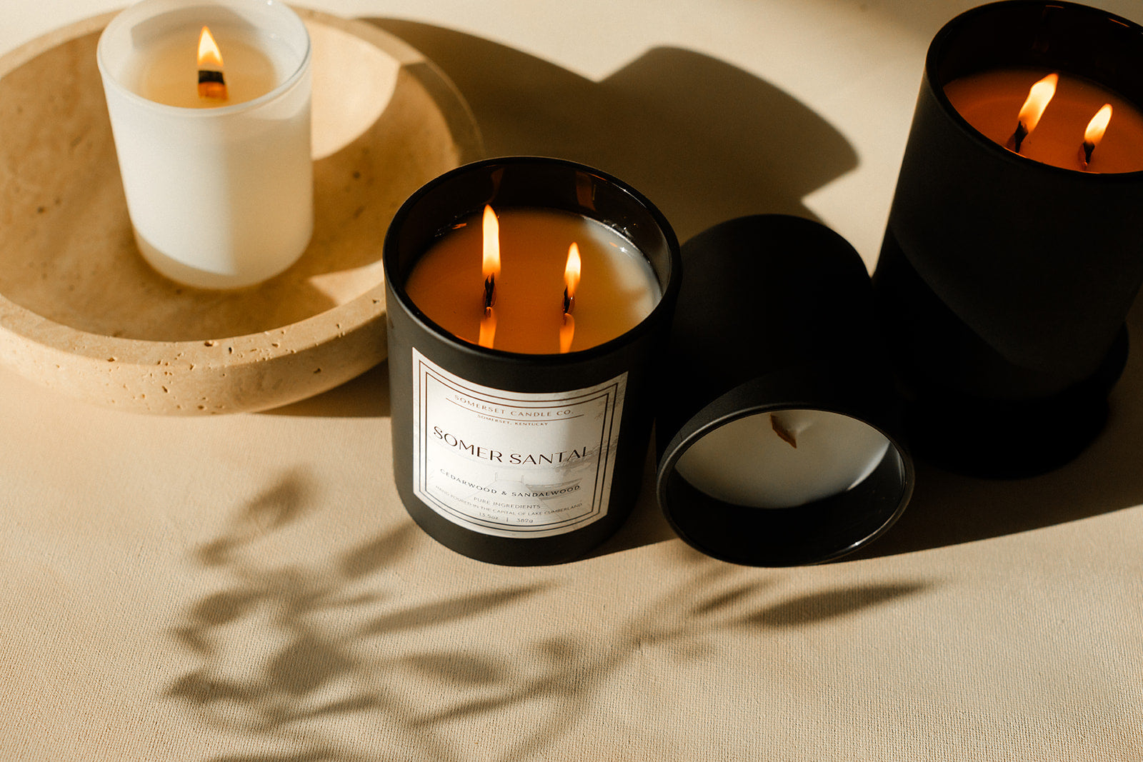 Hand poured Somer Santal Candle Burning